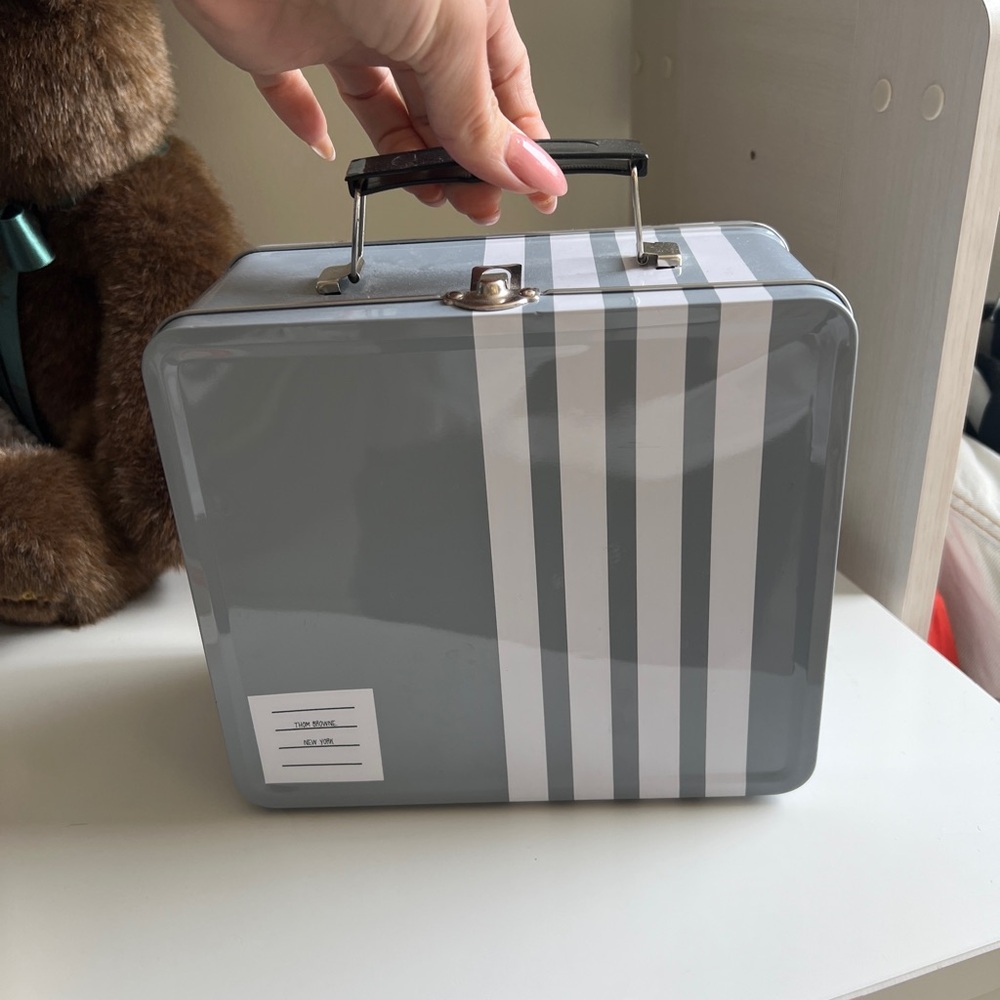 Thom Browne Collector Gray and White Striped Metal Lunchbox